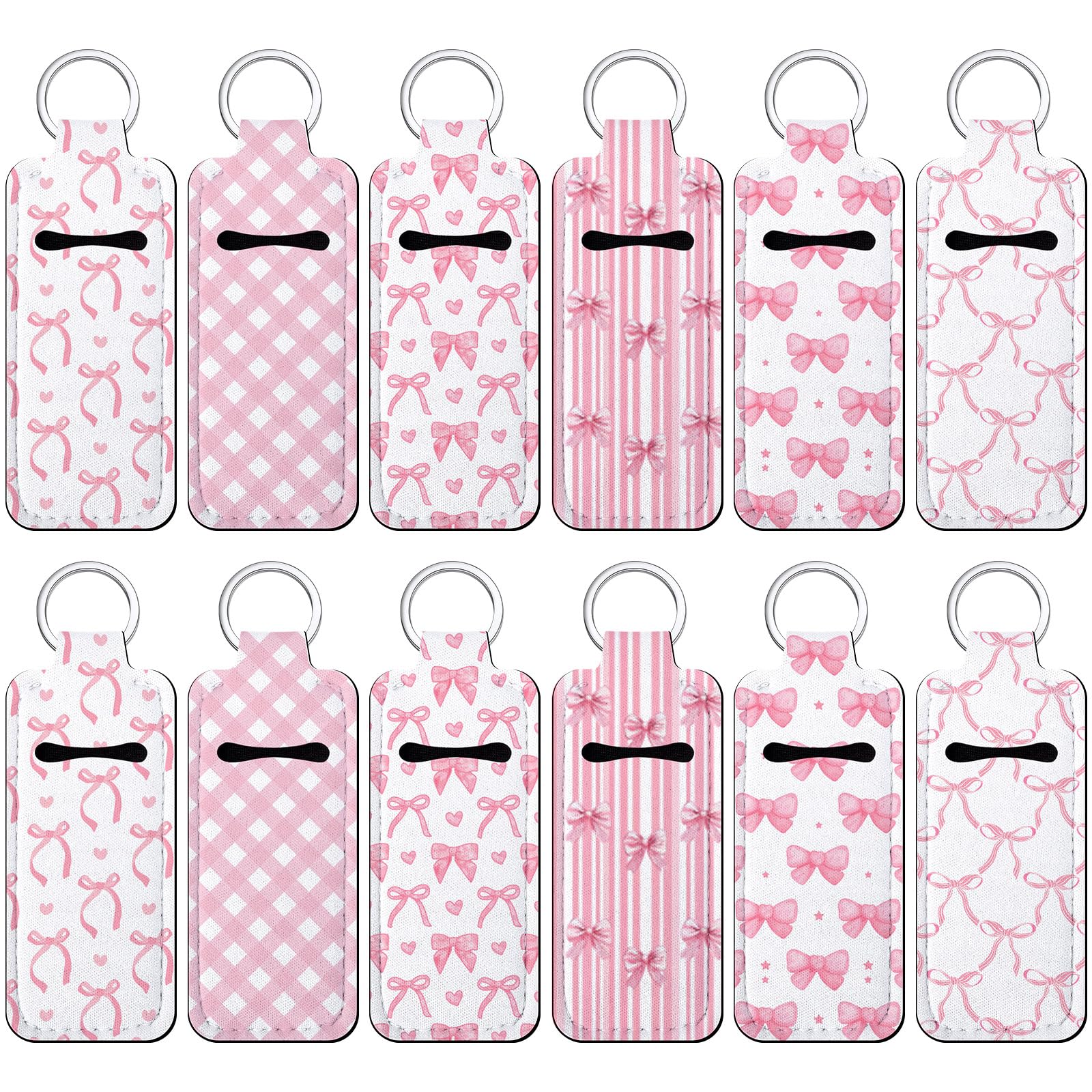 Photo 1 of ****ONLY 6 KEYCHAIN****Yeyeplum 12 Pcs Lipstick Holder Keychain Bulk Cute Pocket Lip Balm Holder Keychain Backpack Purse Accessories for Women Lip Gloss Sleeve Pouch, 6 Style(Pink Bow)