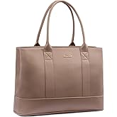 LOVEVOOK Women's 15.6 inch Waterproof PU Leather Laptop Tote Bag, Large Capacity Business Handbag, Black