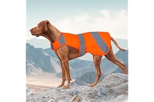 VIZBRITE Orange Dog Vest High Visibility Safety, Dog Hunting Vest, Dog Jacket Soft Adjustable, Reflective Dog Vest for Small Medium Large Dogs
