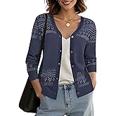 Urban CoCo Women's V-Neck Boho Crochet Cardigan 2025 Summer Lightweight 3/4 Sleeve Open Front Button Down Cover Up