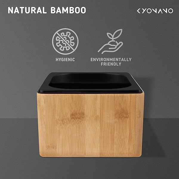 KYONANO KNOCK BOX EXPRESSO – ESPRESSO ACCESSORIES – COFFEE KNOCK BOX WITH DURABLE KNOCK BAR AND NON-SLIP BASE – MADE OF BAMBOO AND STAINLESS STEEL- COFFEE GROUNDS KNOCK BOX
