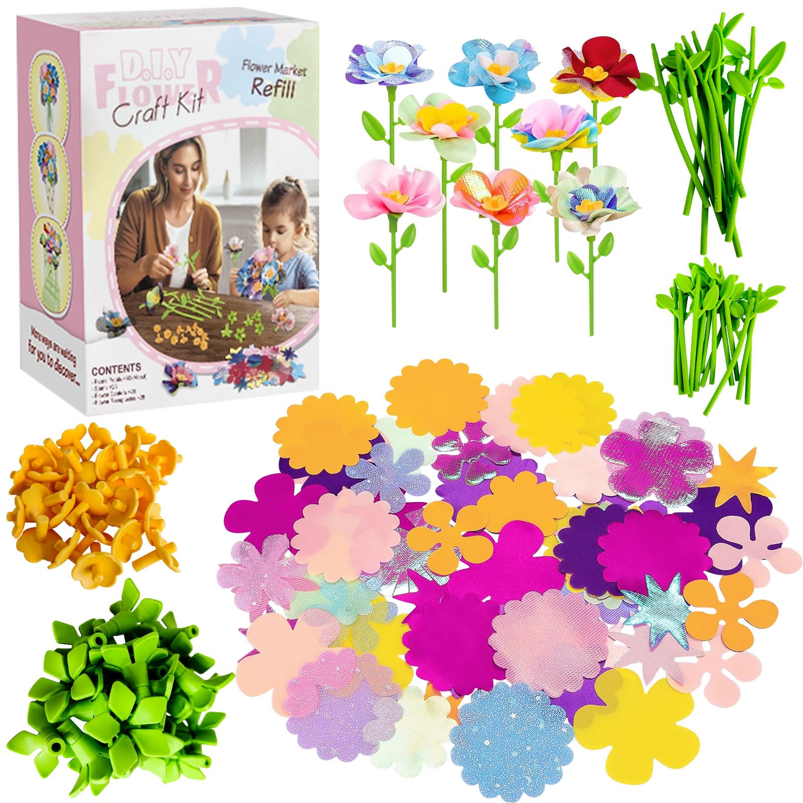 Photo 1 of Dikopubby DIY Flower Craft Kit for Kids, Fabric Flower Bouquet Making Kit Arts & Crafts Toys for Girls Ages 3 4 5 6, Creative Birthday Gifts Flower Market Pretend Play Toy