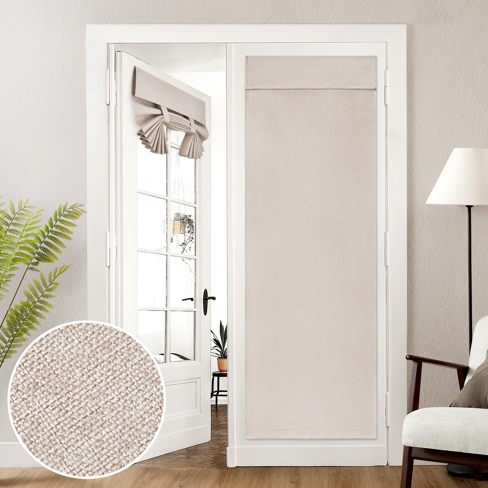 Photo 1 of HOMEIDEAS 100% Natural Linen Blackout French Door Curtains, Privacy Door Window Curtains, 26 X 72 Inch Room Darkening Blinds, Thermal Insulated Shades for Bedroom, 1 Panel