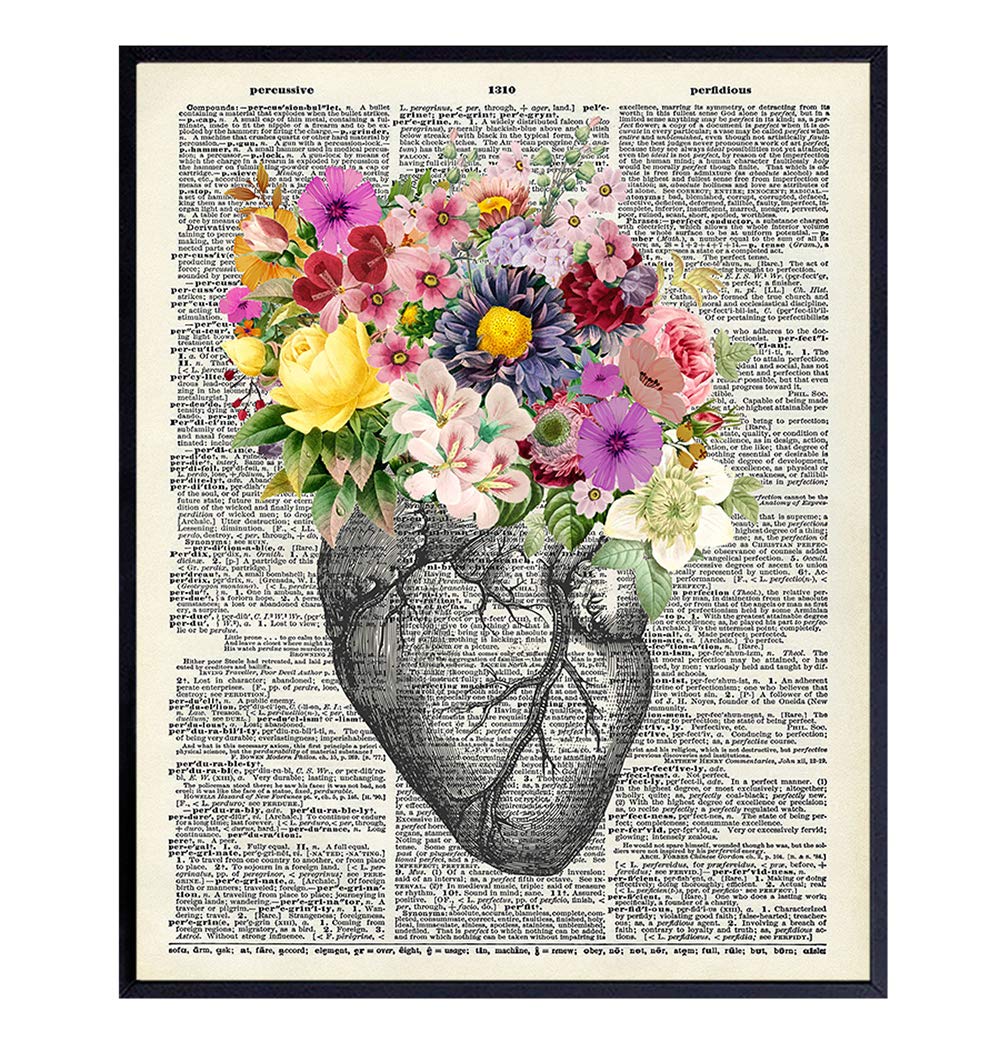 Amazon Com Heart Flowers Dictionary Decor Wall Art Print Steampunk Chic Home Decor For Medical Clinic Dr Office Great Gift For Doctors Cardiologists Nurses Unframed 8x10 Vintage Photo Handmade