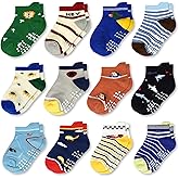 Tphon Non Slip Kids Toddler Socks with Grippers Baby 12 Pairs Anti Skid Socks for Boys Girls 0-7 Year Children