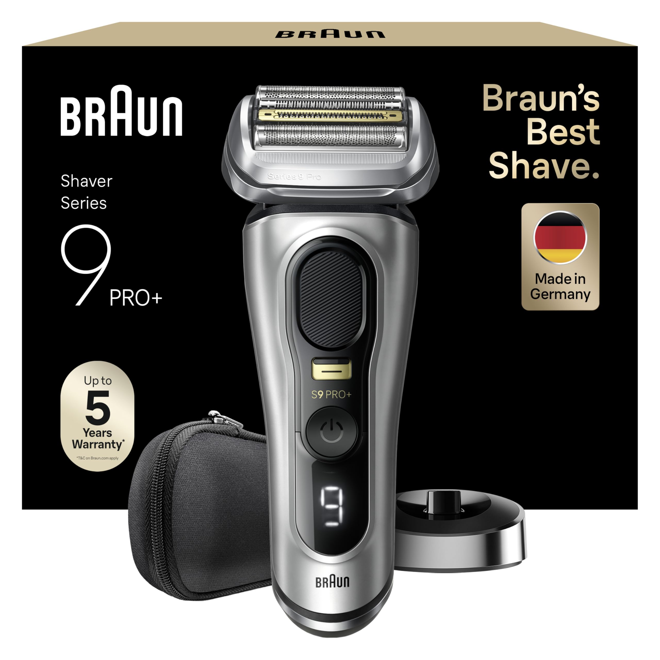 Braun Rasierer Herren Elektrisch Series 9 PRO+, 9517s, Silber - Elektrorasierer mit 5+1 Ultradünne Klingen, Barttrimmer mit 60 Min. Akku, Wasserdicht, Made in Germany, Inkl. Etui und Ladestation