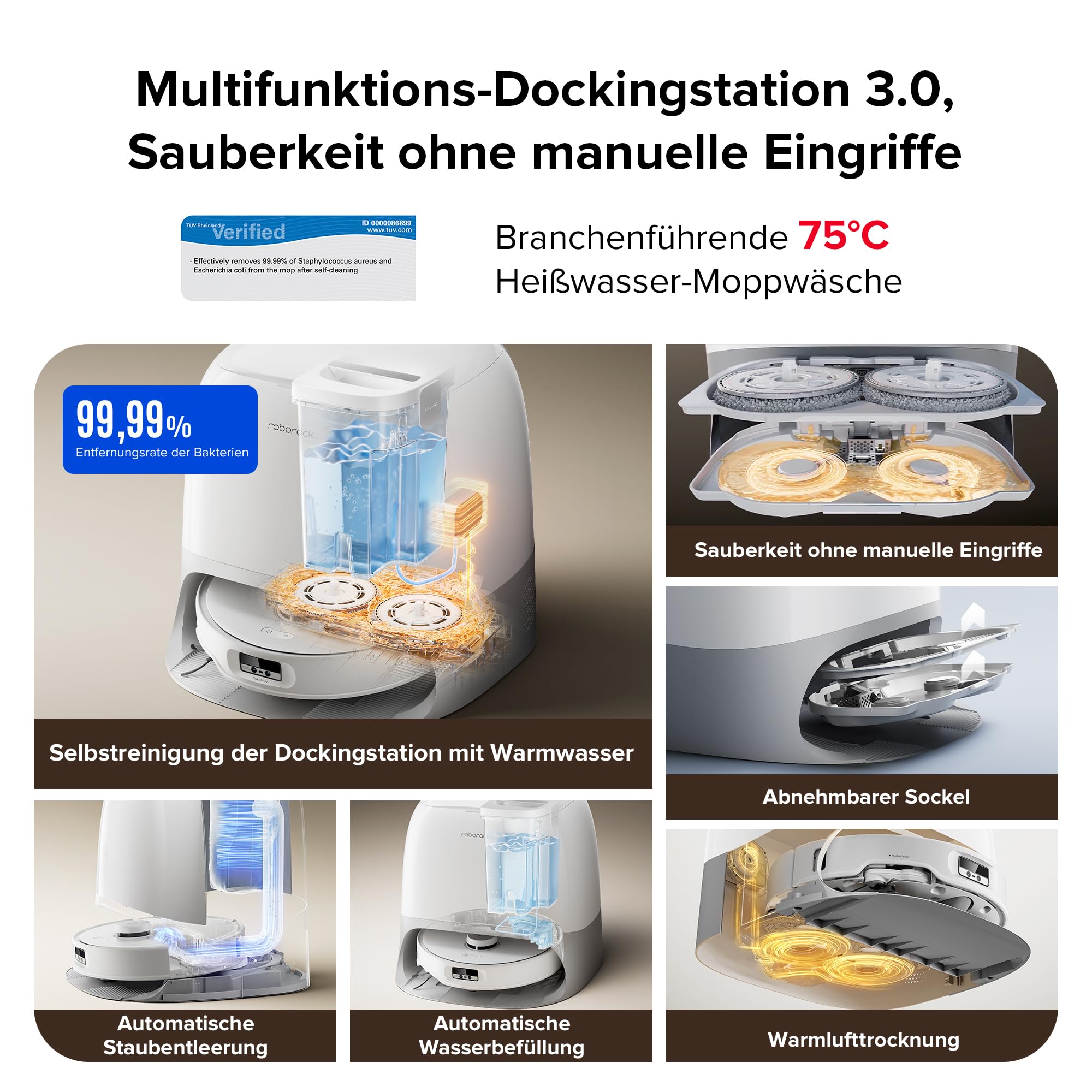 roborock Qrevo Curv Saugroboter mit Wischfunktion&Hebarem Wischmopp, Dual Anti-Tangle-System, AdaptiLift™ Chassis, 18.500Pa, 75℃ Heißwasser-Moppwäsche, Intelligente Schmutzerkennung&Sprachassistent