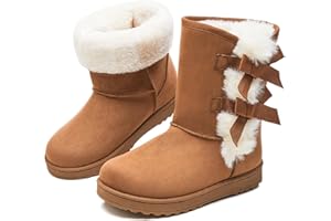 Eydram Women Winter Boots Fur Lined Fashion Mid Calf Boots for Women Warm Fuzzy Boots Comfortable Black Womens Snow Boots with Bowknot