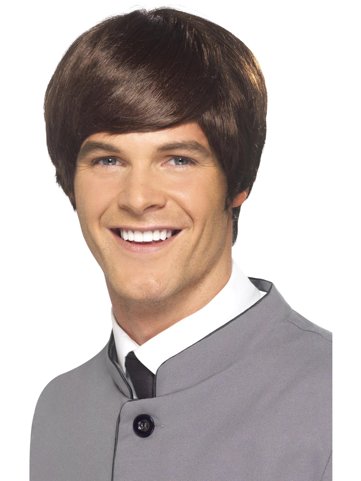 Smiffys 60s Male Mod Wig, Brown Short, 1960's Groovy Fancy Dress, 1960s Dress Up Wigs