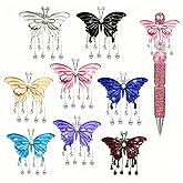 8pcs Butterfly Beads for Pens 64mm Colorful Rhinestone Beads for DIY Bracelet Necklace Earrings Keychain Making