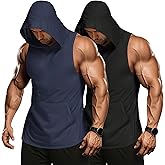 COOFANDY Men's 2 Pack Workout Hooded Tank Tops Bodybuilding Muscle Cut Off T Shirt Sleeveless Gym Hoodies