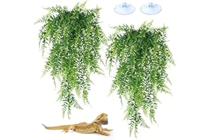 ROETELO 2 Pack Reptile Plants, Amphibious Animals Decoration Plants, Terrarium Hanging Plants, Artificial Reptile Plants with Suction Cups, Accessories for Reptile Tanks for Bearded Dragons, Lizards,and More