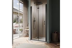 SUNNY SHOWER Hinged Swing Glass Shower Door 29.5-31" W x 72" H Semi-Frameless Bi-Fold Shower Glass Door with 1/4" (6mm) Clear Glass, Reversible Installation, Matte Black