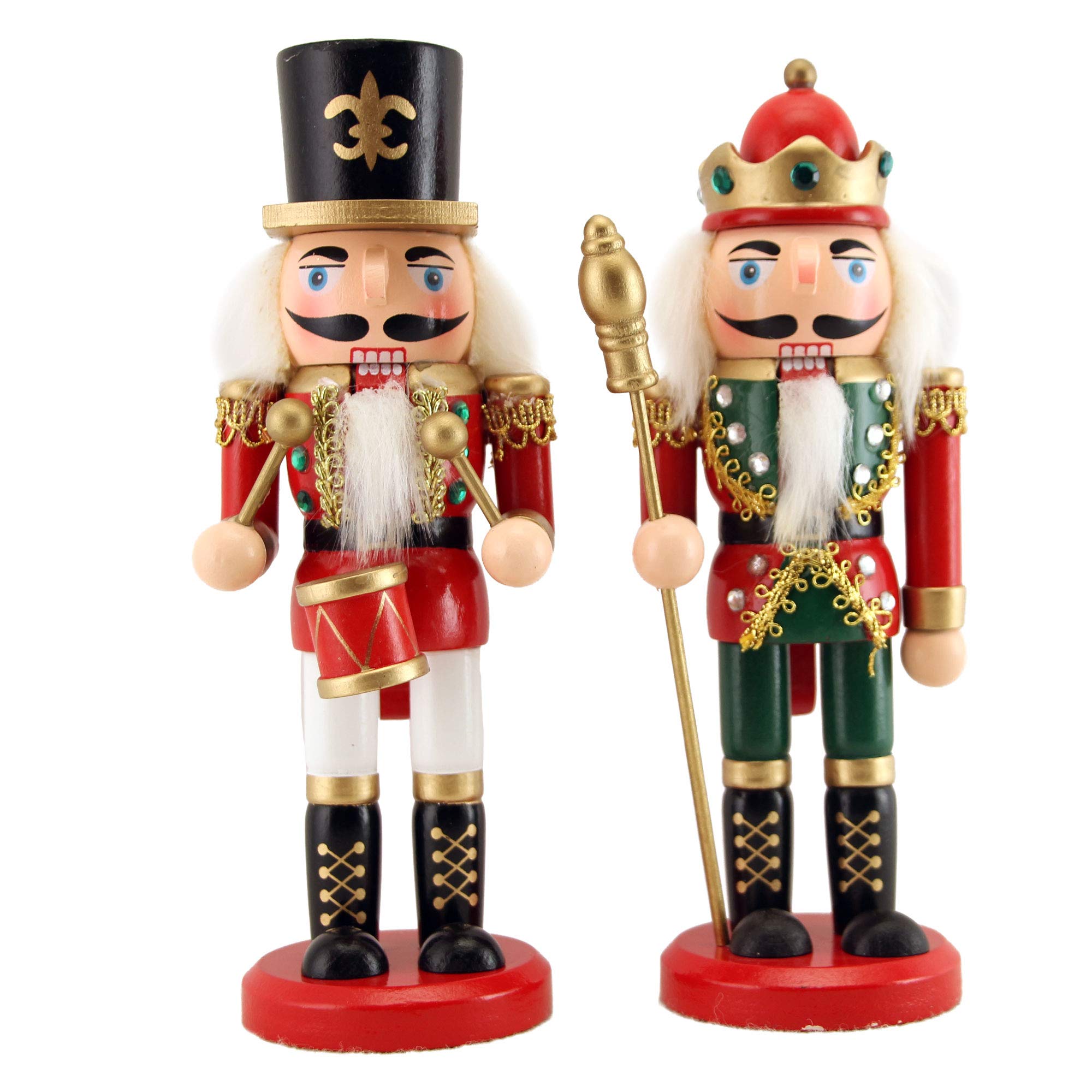 Gisela Graham Set of 2 Christmas Nutcracker Soldiers 20cm - Red/Green with Fabric Jackets