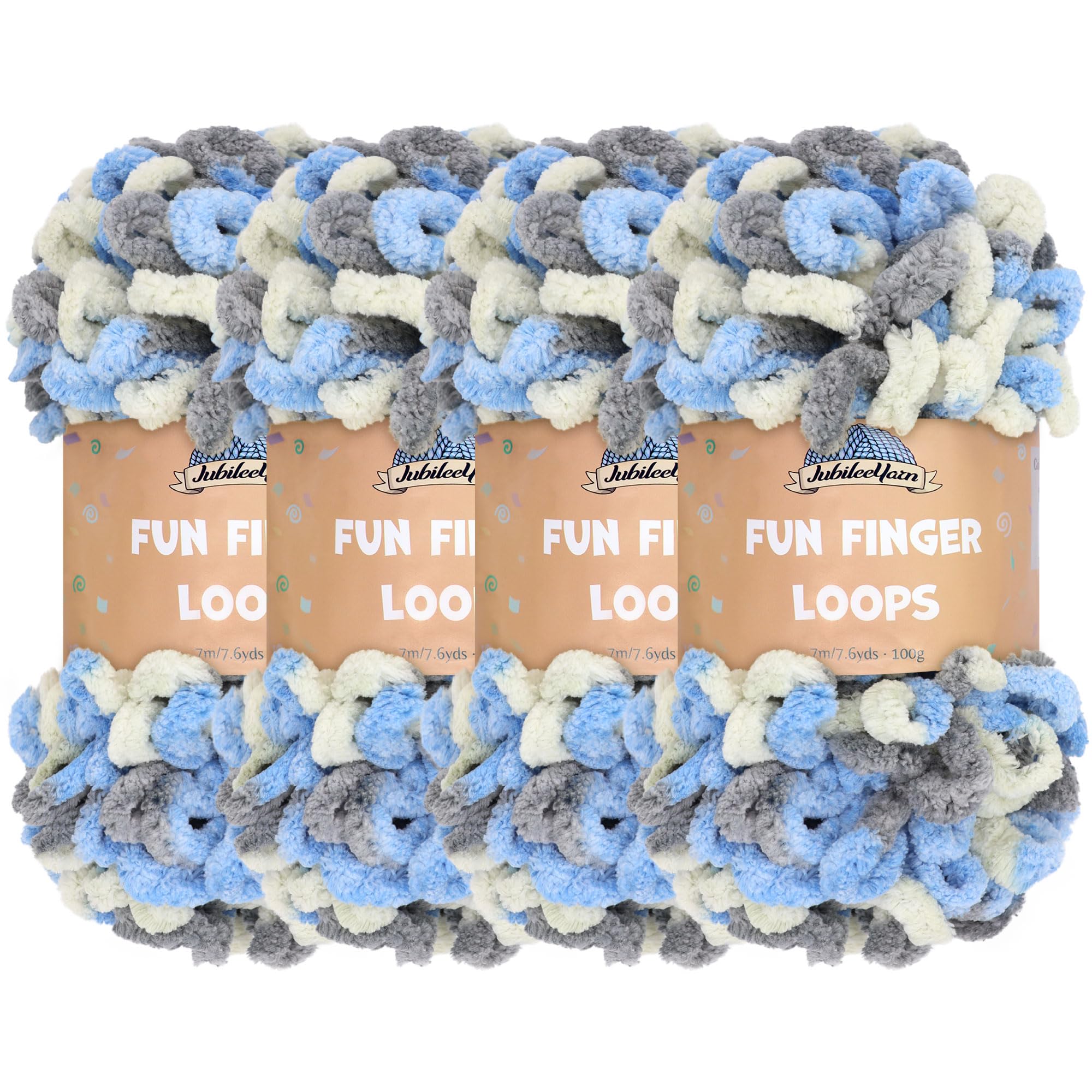 JubileeYarn Fun Finger Loops Yarn - Polyester Jumbo Weight Loop Yarn - 100g/Skein - Multicolour Grey Light Blue - 4 Skeins — image 1