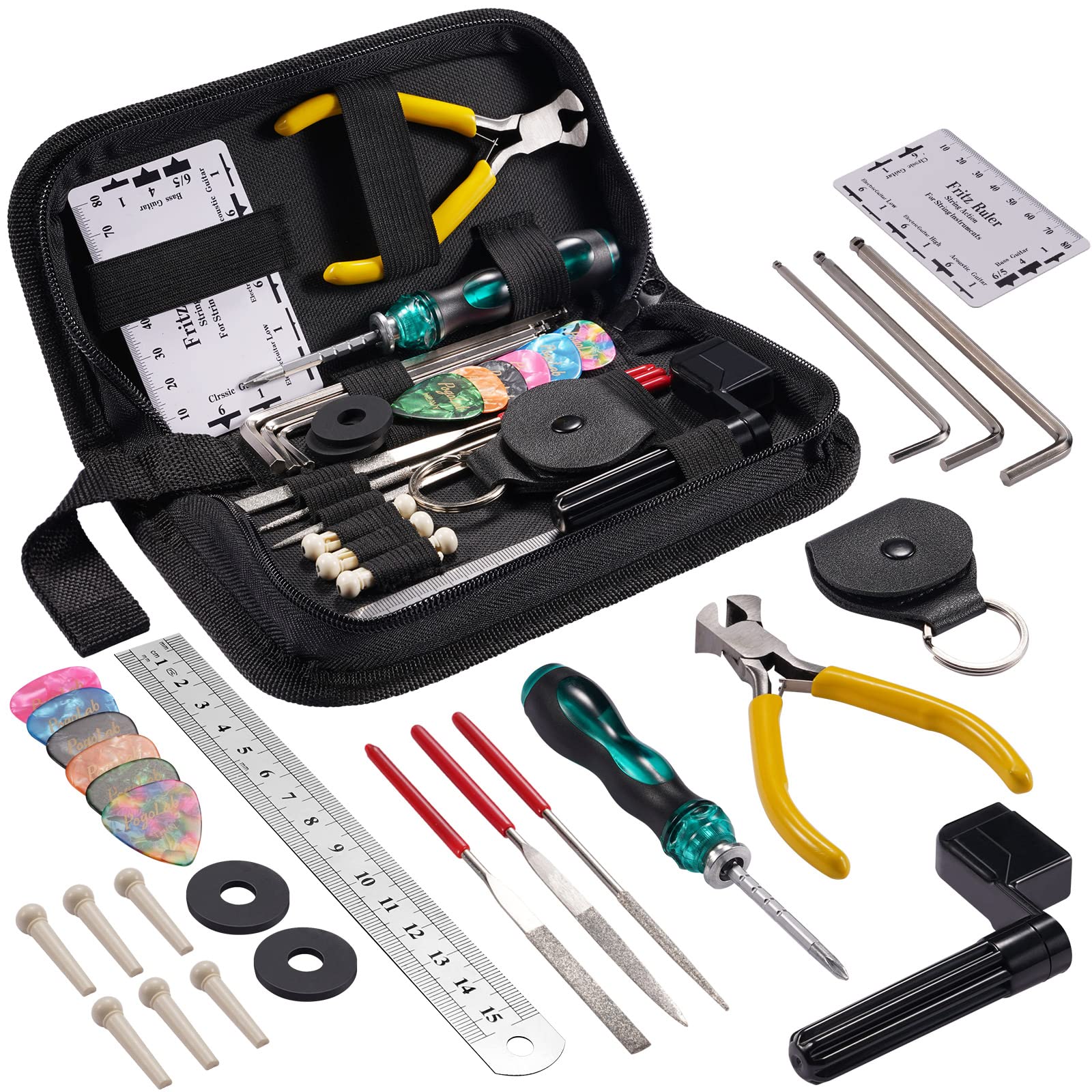 31 Pcs Guitar Maintenance Tool Kit, POGOLAB Guitar Repairing Tool Kit with Carrying Bag for Ukulele Bass Mandolin Banjo, Gift for Music String Instrument Enthusiast