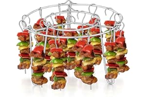 P&P CHEF Air Fryer Accessories Kit Grill Rack with 36 Skewers, 6.3 Inch Round Barbecue Rack & Meat Skewers for Baking Roasting, BBQ Kabob for Air Fryer & Oven, Detachable & Easy Clean