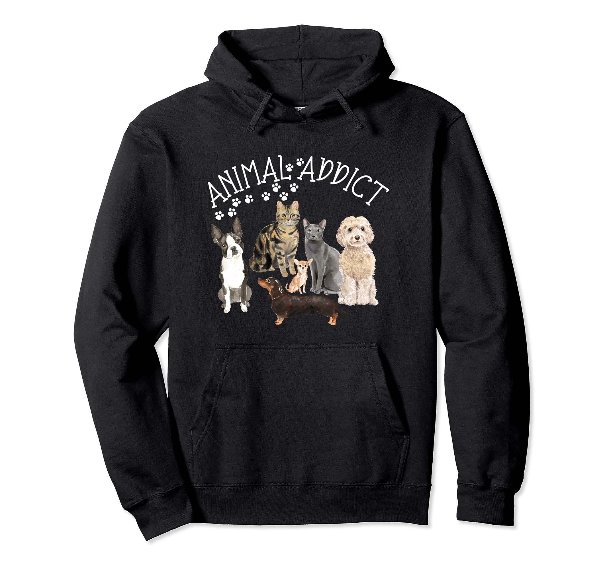 Animal Addict Dogs Cats Paws Prints Poodle Weiner Tabby Pullover Hoodie