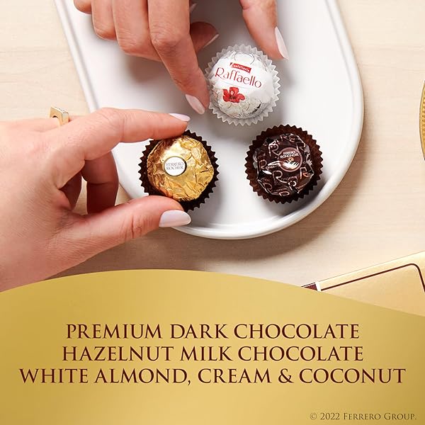 FERRERO COLLECTION, 13 COUNT, PREMIUM GOURMET ASSORTED HAZELNUT MILK CHOCOLATE, DARK CHOCOLATE AND COCONUT, EASTER BUNNY GIFT BOX, GREAT EASTER GIFT, 5 OZ