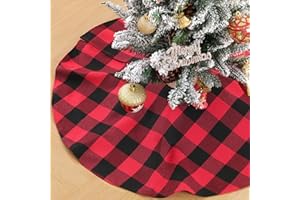 B-COOL Christmas Tree Skirt Red Black Buffalo Plaid Tree Skirt Small 24 inch Cotton Linen Fabric for Fall Farmhouse Thanksgiving Xmas Holiday Check Tree Skirts Decorations