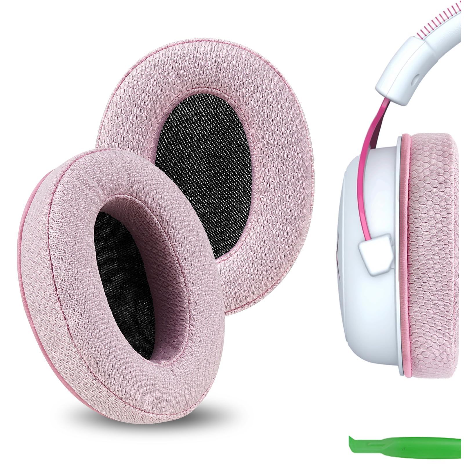 Geekria PRO Extra Thick Mesh Fabric Replacement Ear Pads for HyperX Cloud II/III/Alpha/Flight/Stinger 2/ Core/Revolver S Headphones, Ear Cushions (Pink)