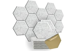 SHJADE Self-Adhesive Acoustic Panels, 12 Pcs 12" X 10" X 0.4" Sound Absorbing Panels, High Density Hexagon Acoustical Wall Padding(Silver Grey)