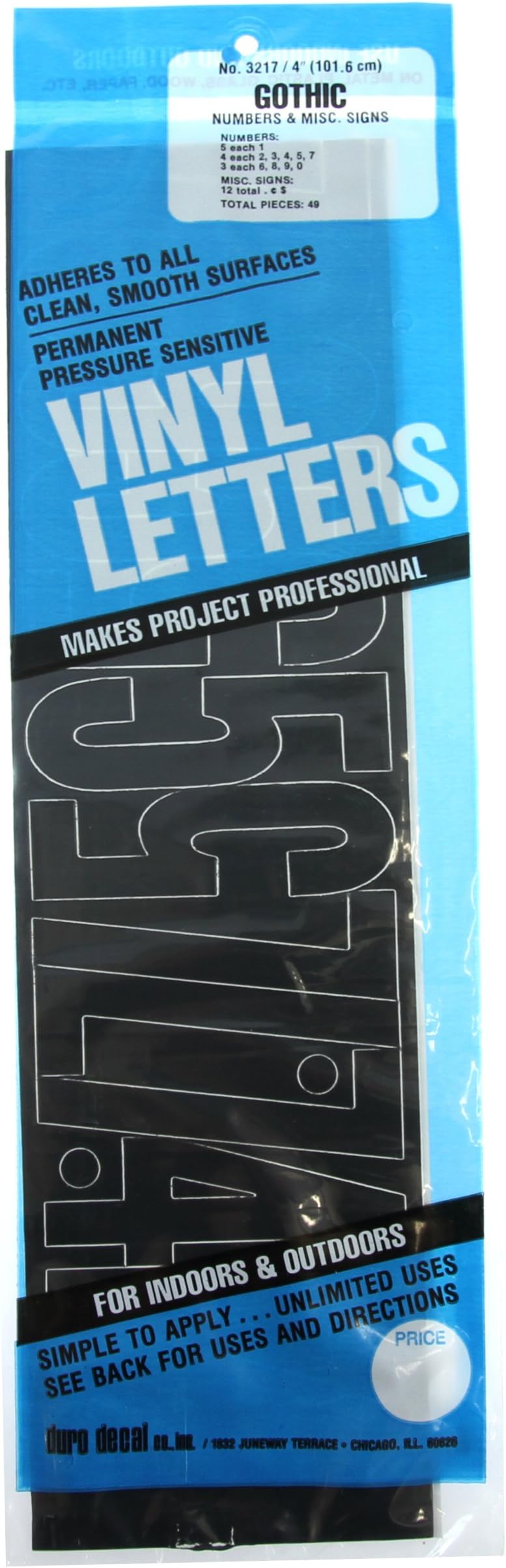 DURODecal Permanent Adhesive Vinyl Numbers: 4" Gothic Black