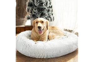 SAVFOX Plush Calming Dog Beds, Donut Dog Bed for Small Dogs, Medium, Large & X-Large, Comfy Cuddler Dog Bed and Cat Bed in Faux Fur, Washable Dog Bed, Multiple Sizes XS-XXL