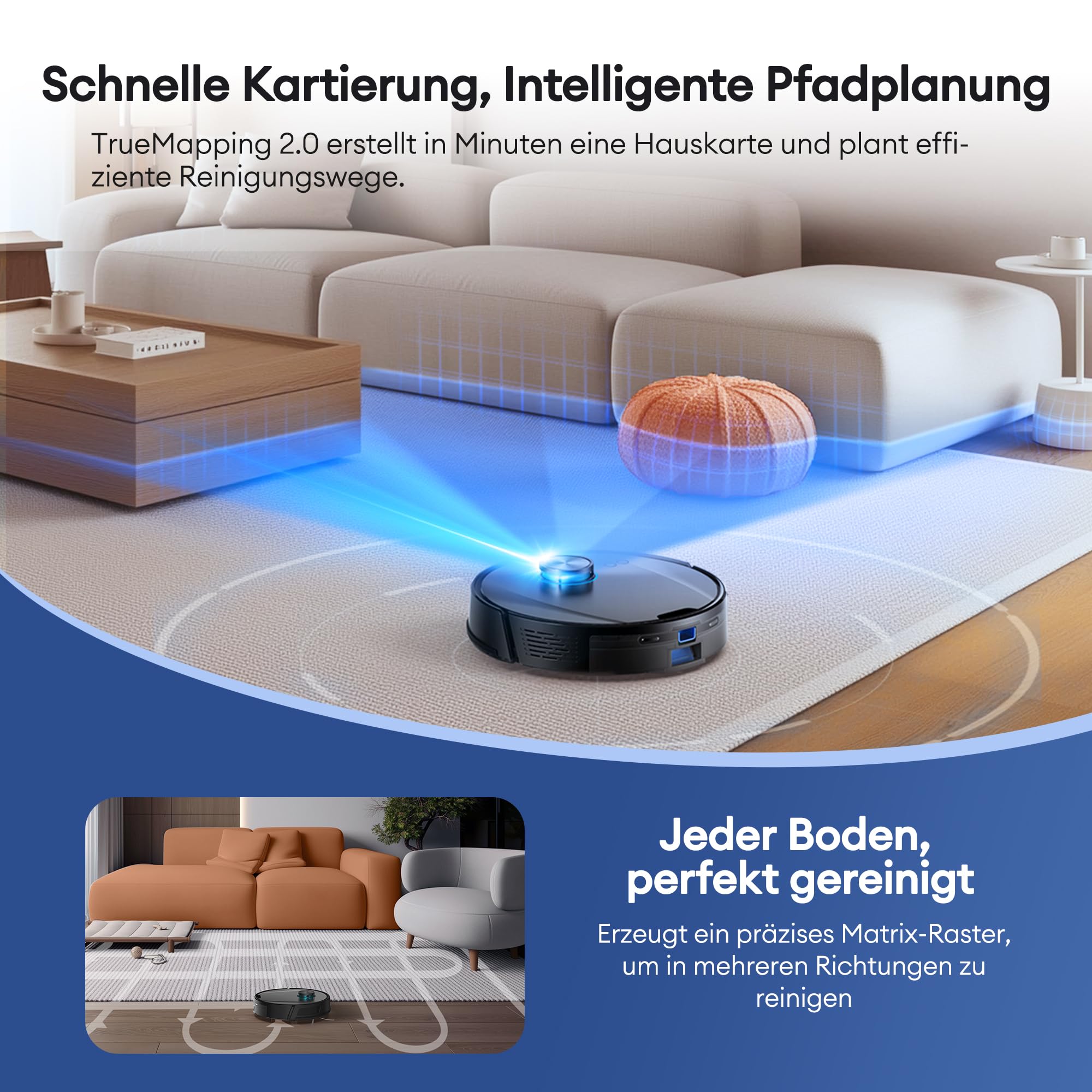 Ultenic Saugroboter mit Wischfunktion, 10000Pa 200Min Staubsauger Roboter mit Absaugstation 3,5L, LiDAR Navigation, 4-in-1 Saug und Wischroboter für Teppich Tierhaare Böden, APP Steuerung 8