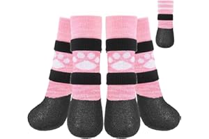 KOOLTAIL Anti Slip Dog Socks to Prevent Licking Paws for Hot/Clod Pavement, Waterproof Long Snow Dog Boots&Paw Protectors with Straps Traction Control for Hardwood Floor for Small Medium Large DogsM