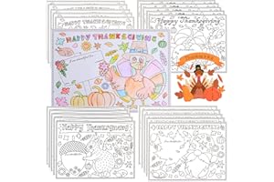 LAVIZO 【New】 Thanksgiving Placemat for Kid, Table mat Coloring Activity Paper Crafts to Write Thankful List by Children, 20* Sunflower Maple Leaves Pumpkin Gnomes Turkey Give Thanks Placemats for Kid Gift