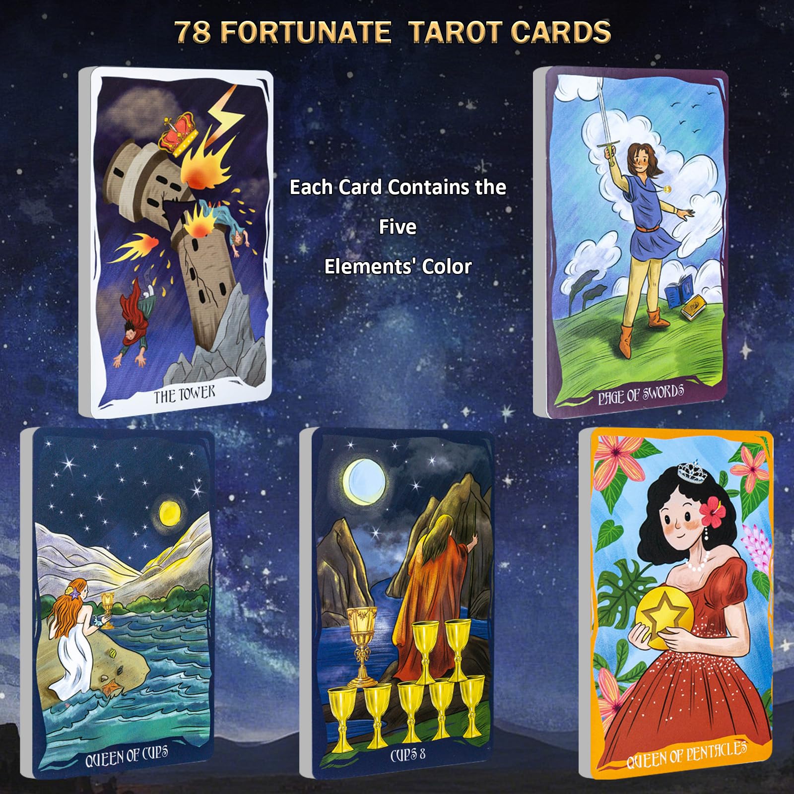 Classic Hand Draw Tarot Cards Deck with Guidebook-Unique Art Tarot Card for Beginners to Experts,Fortune Telling Cards