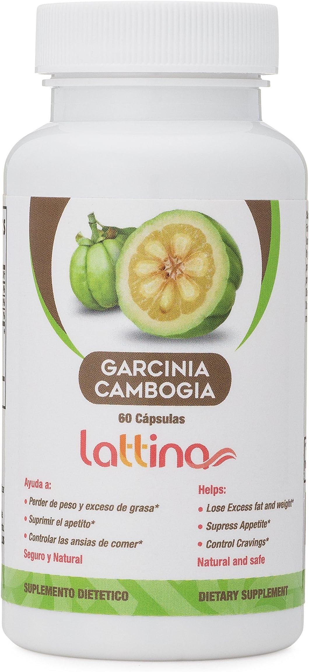 Pildoras para Perder Perso de Garcinia Cambogia Lattina, Suplemento y Quemador de Grasa con HCA - 60 cápsulas 1000 mg - Pastillas para Adelgazar que funcionan rápido para las Mujeres. Hecho en USA.