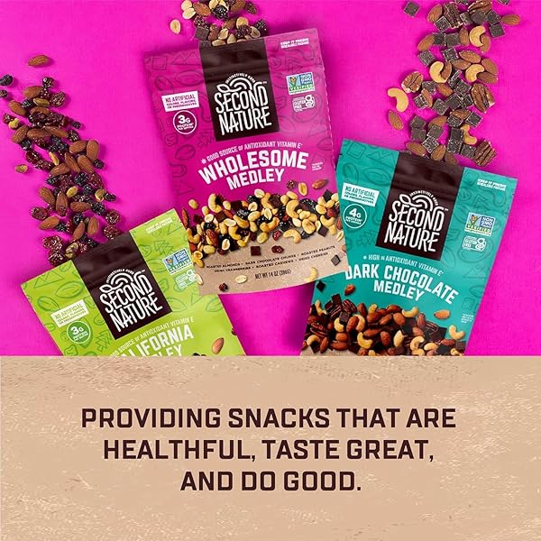 SECOND NATURE DARK CHOCOLATE MEDLEY TRAIL MIX, 12 OZ. RESEALABLE POUCH (PACK OF 1) – CERTIFIED GLUTEN-FREE SNACK MIX – DARK CHOCOLATE AND NUT TRAIL MIX IDEAL FOR QUICK TRAVEL SNACKS OR LUNCH SNACKS