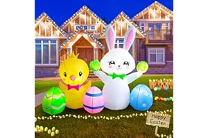 HZGDEJTG 6 FT Easter Inflatables Outdoor Decorations, Built-in LED Easter Blow UP Yard Decorations, Suitable for Yard, Garden, Outdoor, Lawn,Bunny Chicks Playing Decoration