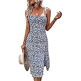 WDIRARA Women's Floral Print Tie Shoulder Split Thigh Sleeveless Boho Cami Dress
