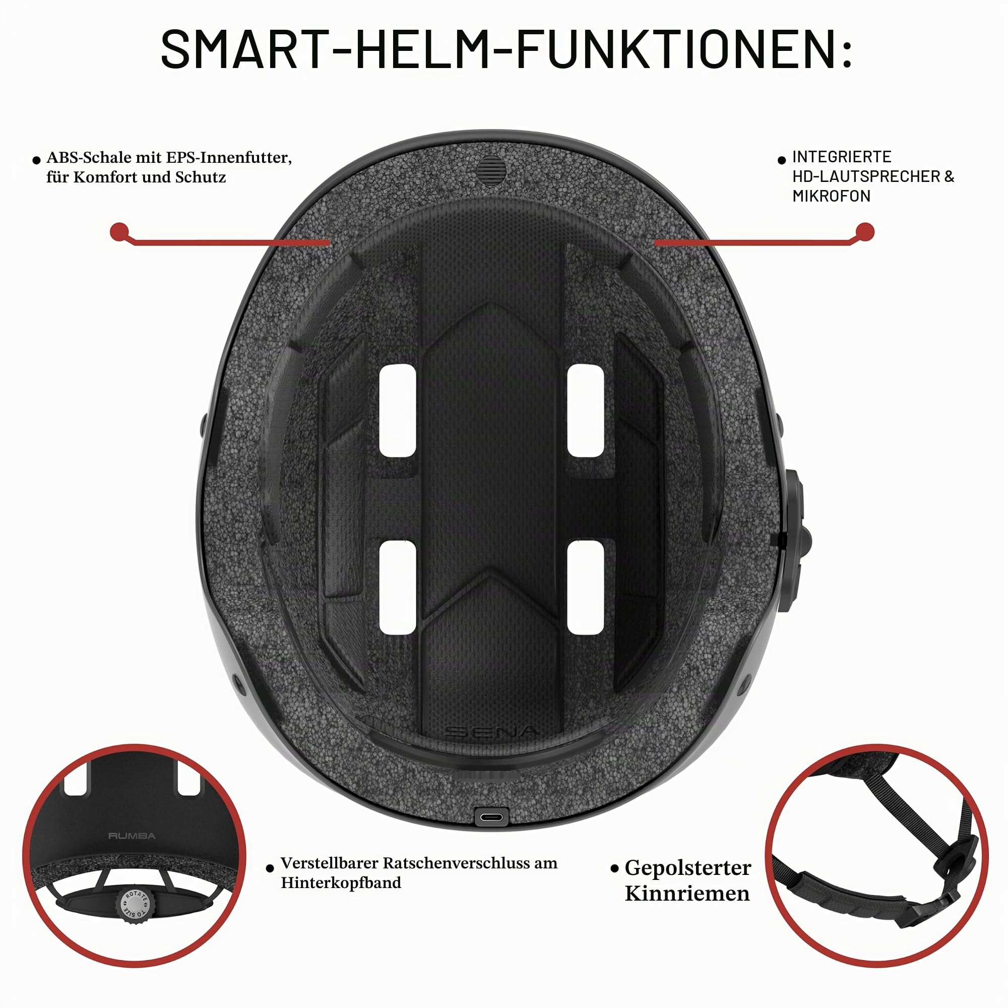 Sena Rumba Multi-Sport Bluetooth-Helm (Matte Black, L) 3