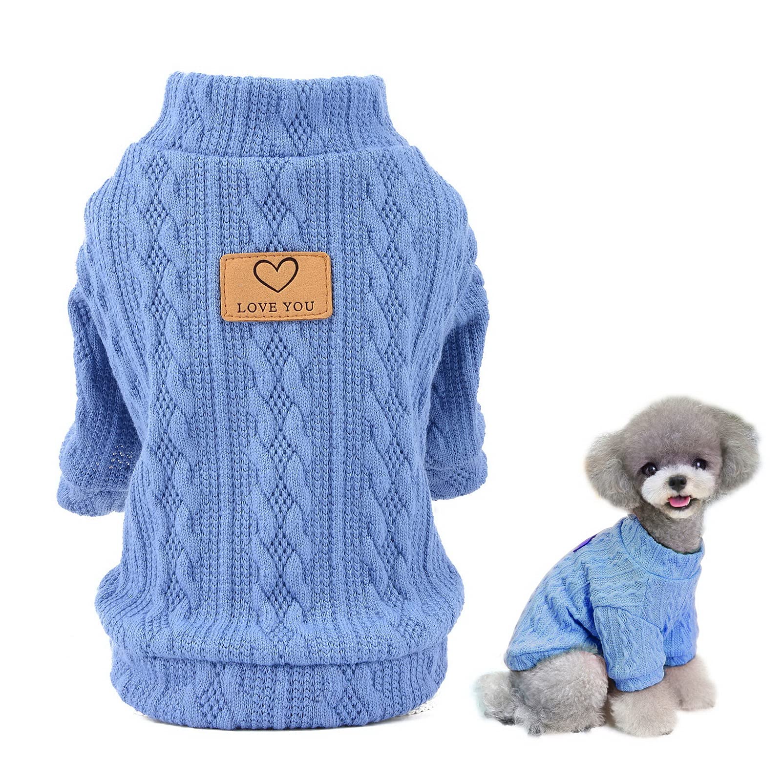 SMALLLEE_LUCKY_STORE Pet Cable Knit Pullover Jumpers Sweaters for Small Dogs Cat Girl Boy Cozy Soft Mock Neck Shirt Sweatshirts Warm Winter Coat Puppy Yorkie Chihuahua Clothes