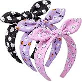Sosation 3 Pcs Halloween Ghost Headbands for Women, Hair Accessories | Pastel Purple Pink Bow Ghost Pumpkin Bat Cute Halloween Birthday Party Supplies Girls' Holiday Gifts Trick or Treat Costumes