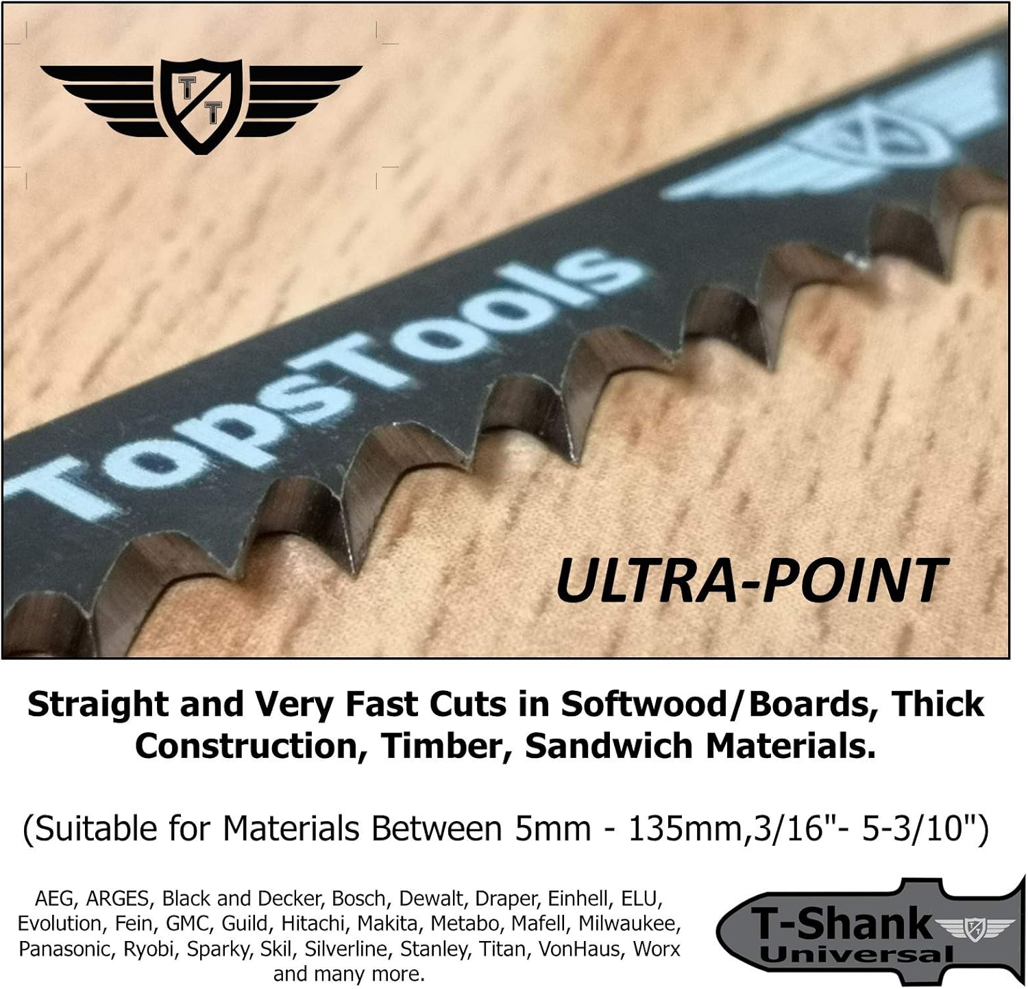 5 x TopsTools JSTT744D T744D 180mm Jigsaw Blades Designed for Long Clean Straight and Fast Cuts in Wood, Black - Image 3