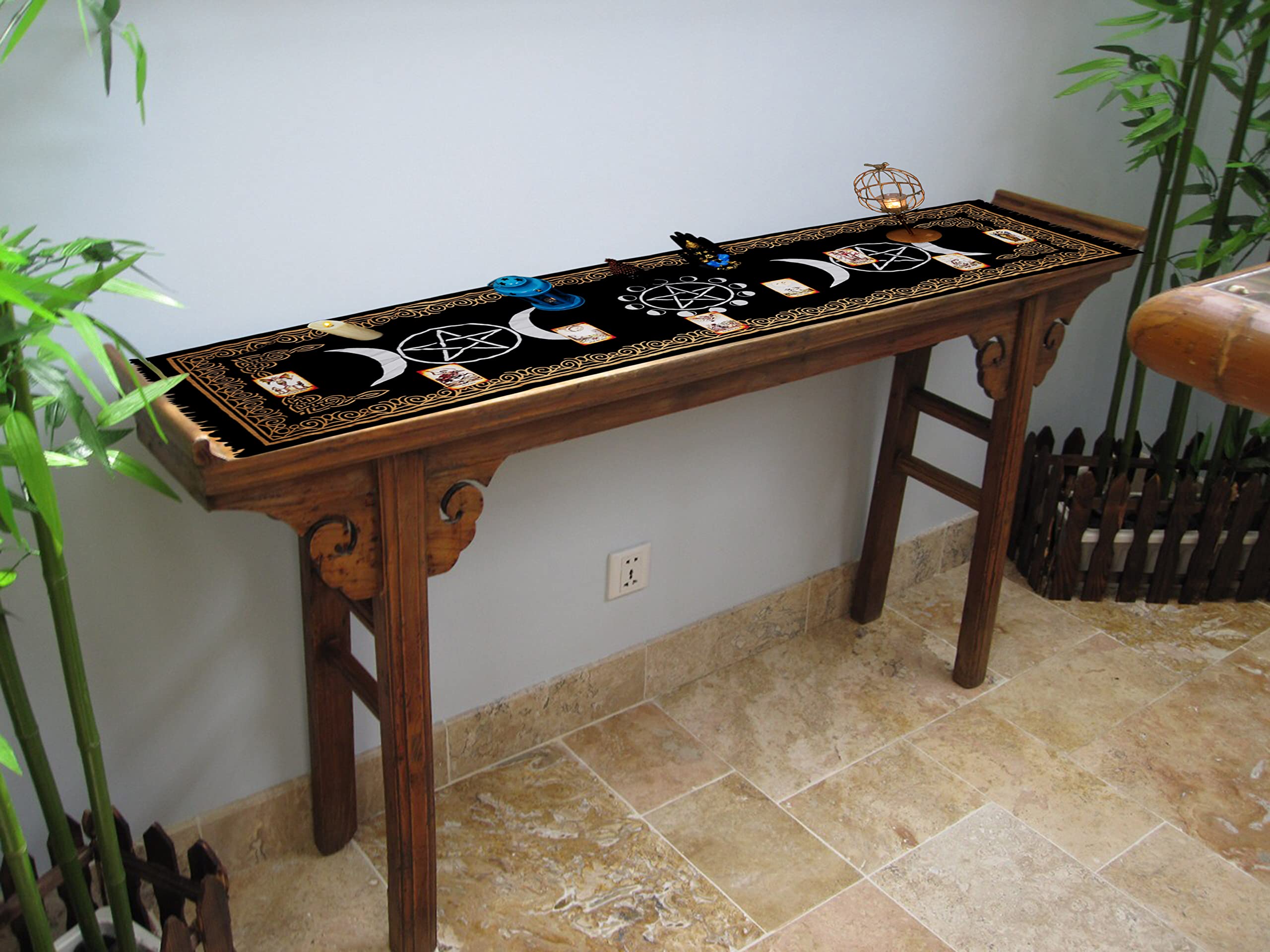 Indian Consigners Altar Cloth Witchcraft Moon Phases Triple Moon Long Side Tablecloth for Spiritual Use