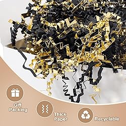 Wowxyz 2 LB Crinkle Cut Paper Shred Black & Gold