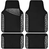 CAR PASS Waterproof Universal Car Floor Mats, Leopard Print Car Mats Fit for SUV,Vans,sedans, Trucks,Set of 4pcs Car Carpet with Driver Heel Pad and Nibs Backing, Leopard Car Accessories Gray Leopard