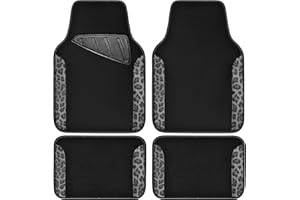 CAR PASS Waterproof Universal Car Floor Mats, Leopard Print Car Mats Fit for SUV,Vans,sedans, Trucks,Set of 4pcs Car Carpet with Driver Heel Pad and Nibs Backing, Leopard Car Accessories Gray Leopard