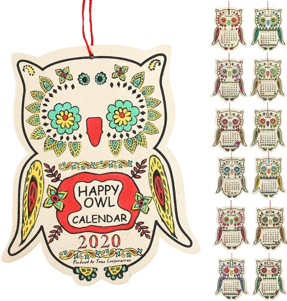 Amazon ラトルウッド Rattlewood カレンダー 壁掛けポスター 北欧 ポスター アート おしゃれ フクロウ ハッピーオウル シェープカレンダー カレンダー 文房具 オフィス用品