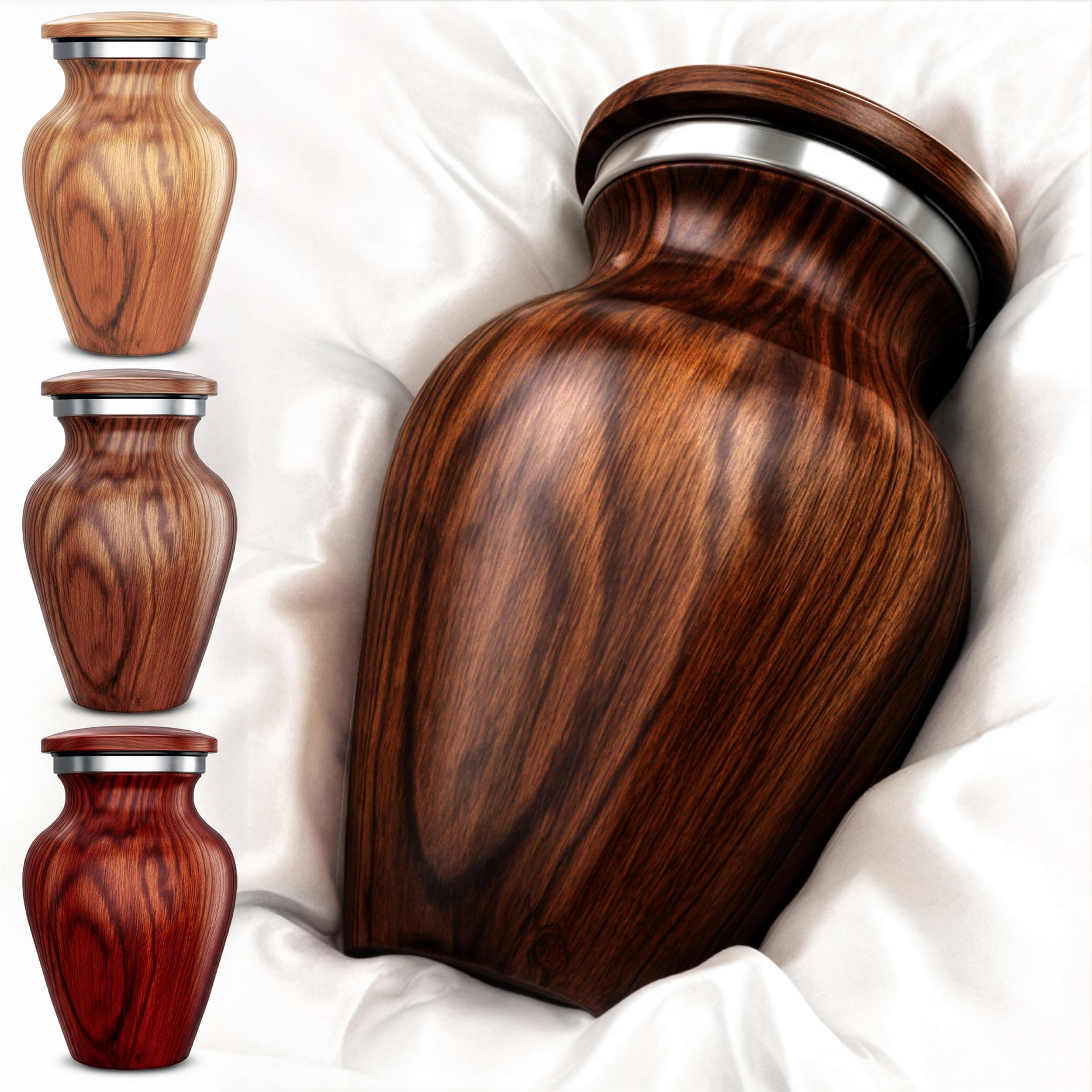 Small Keepsake Cremation Urn For Human Ashes With Wood Grain Finish Choose From 4 Unique Woodgrains Mini Metal Sharing Personal Funeral Urn for Pet or Human Ashes (Red Cherry)
