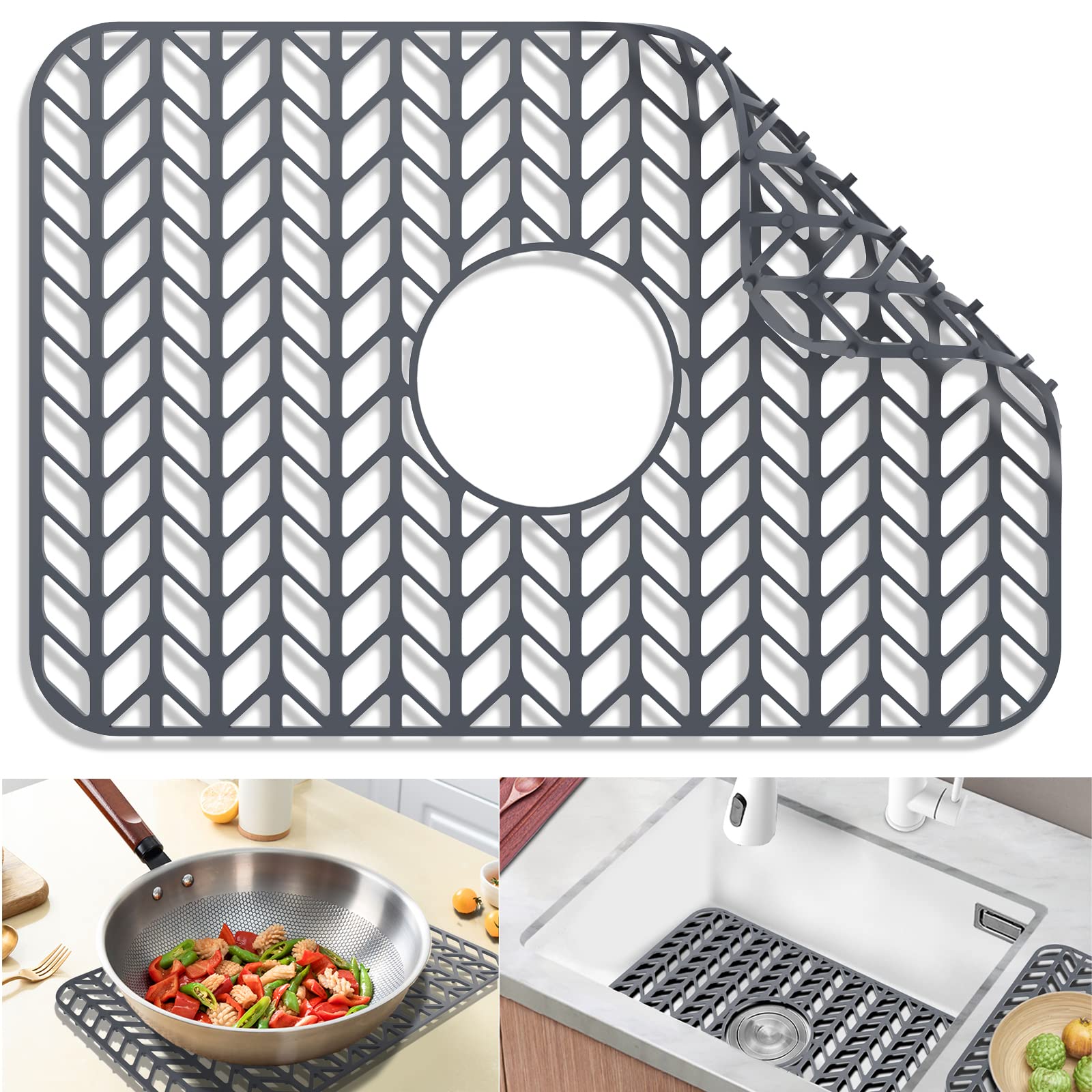 Photo 1 of JOOKKI Sink Protectors for Kitchen Sink 16x12 & 18x12 & 19x13 & 24x12.5 & 26x14 & 28x14 & 29x15,Silicone kitchen sink mats protector for bottom of farmhouse sink(18.2"x12.5" Gray)