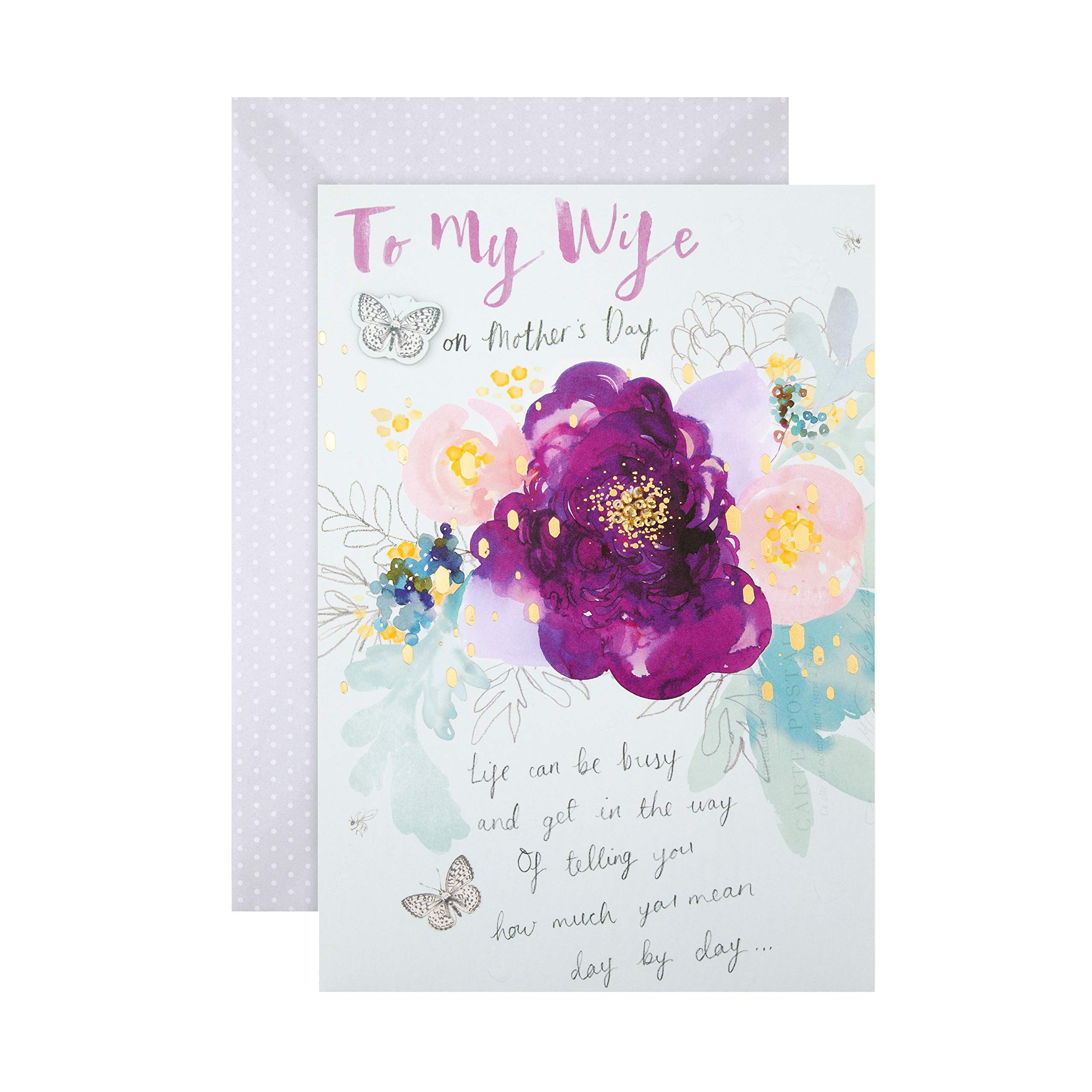 Hallmark Wife Mothers Day Card, Large Classic Floral Design, Green Purple
