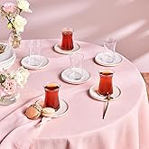 KARACA Streamline Meridian 12-Piece Turkish Tea Cups for 6 People, 5.75 fl oz Turkish Tea Glasses Set, Durable Glass with Gold Detailing & White Color Saucers