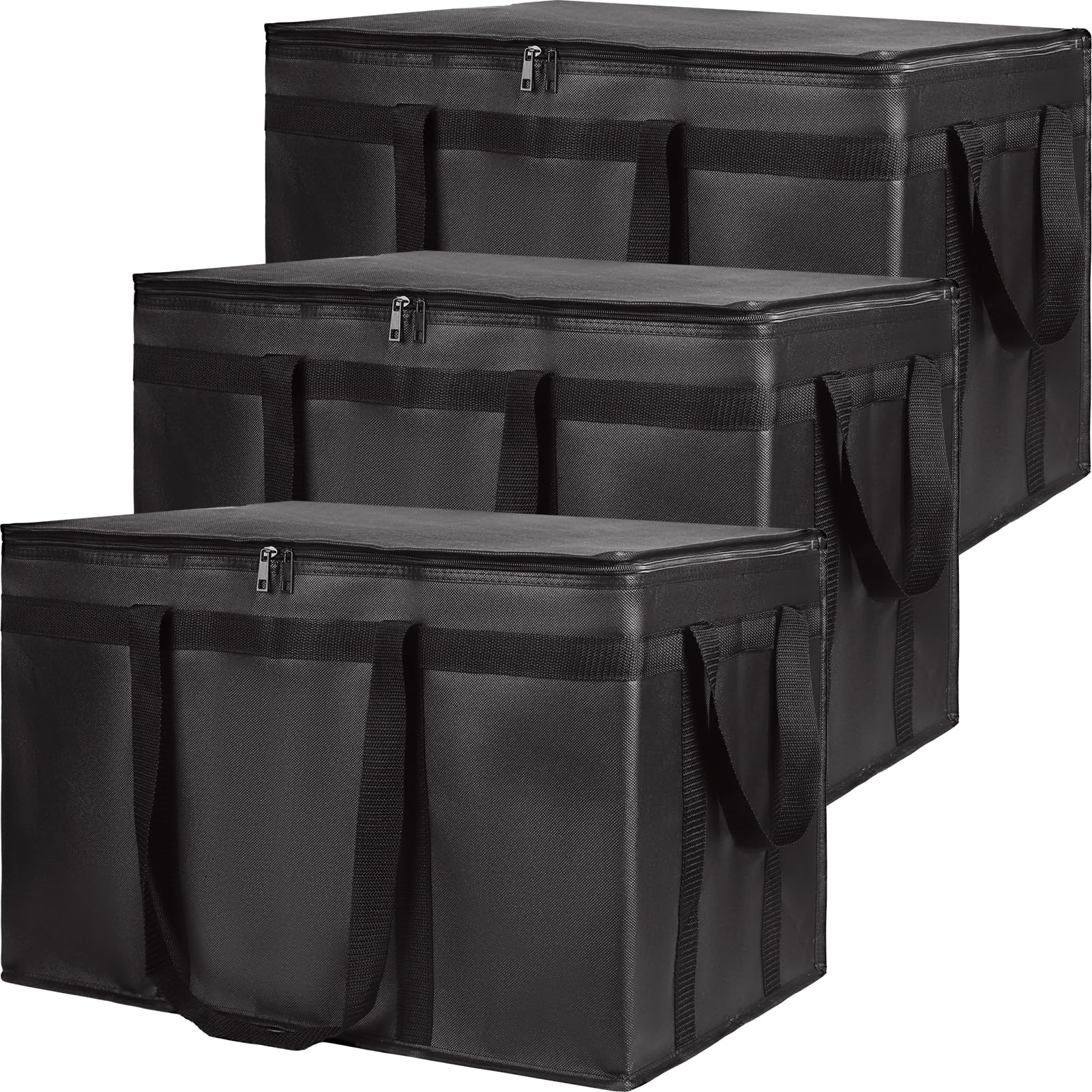 CIVJET Insulated Food Delivery Bag, XXXL Insulated Reusable Grocery Cooler/Hot Bags, Tote Bag for Shopping/Travel, Catering Bag 22x14x13, Black, 3-Pack Image